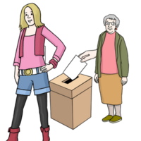 Zwei Personen neben Wahlurne