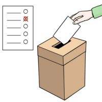 Eine Hand wirft einen Wahlzettel in eine Wahlurne 